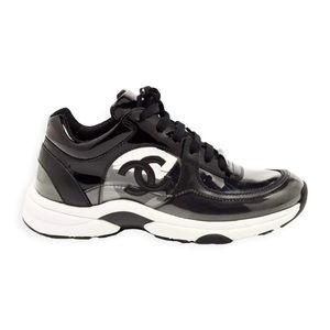 Chanel Black Calfskin Patent Transparent Sneakers (size 41)